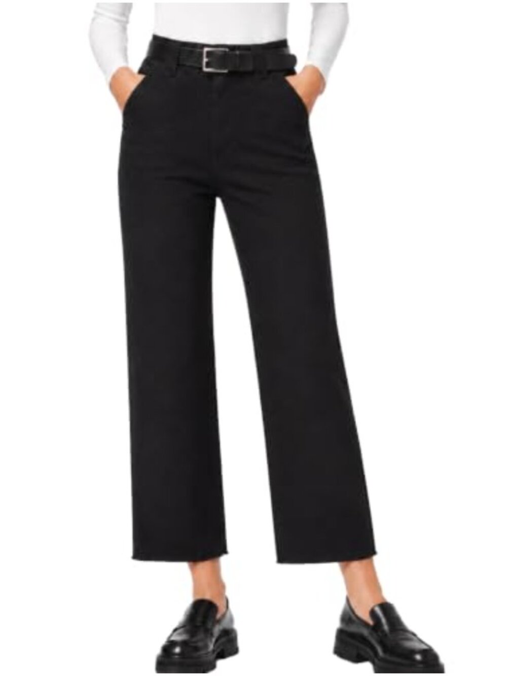 Wide Leg High Rise Cropped Work Pants Raw Hem Ankle Capri